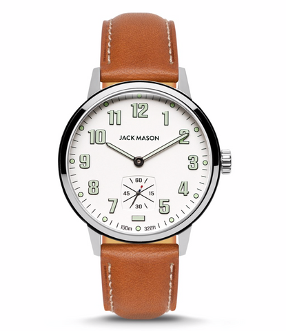 Jack Mason | Overland Field Watch 42MM | White Dial | Tan Leather Strap